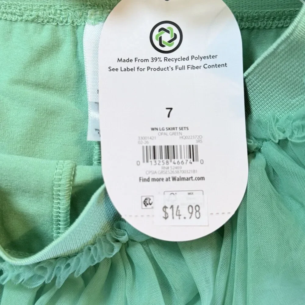 Wonder Nation Girls Green 2 Piece Set Tee & Fluffy Tutu Skirt Size 7 NWT